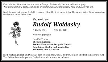 Traueranzeige von Rudolf Woidasky von Märkische Oderzeitung
